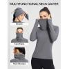 imagebaleaf Womens Thermal Long Sleeve Shirts Fleece Mock Neck Top Warm Undershirts with Detachable Neck Gaiter ThumbholesLight Grey