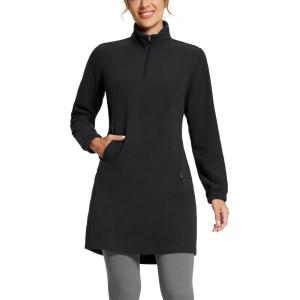imagebaleaf Womens Fleece Dress Sweatshirt Long Tunic Quarter Zip Pullover Polar Winter Warm Thermal Travel Dress with PocketBlack