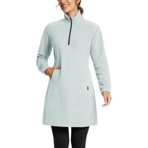 imagebaleaf Womens Fleece Dress Sweatshirt Long Tunic Quarter Zip Pullover Polar Winter Warm Thermal Travel Dress with PocketLight Grey