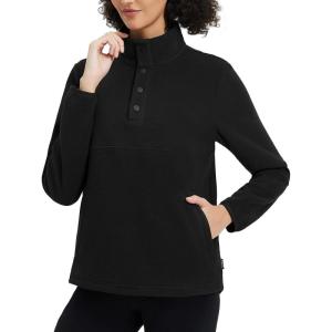 imagebaleaf Womens 14 Buttom Down Fleece Pullover Thermal Long Sleeve Shirts Ski Mid Layer with Pockets Thumbhole Warm TopsBlack