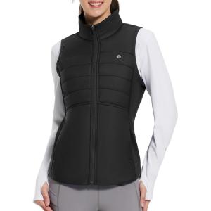 imagebaleaf Womens Lightweight Puffer Warm Vest Thermal Water Resistant Outwear Sleeveless Jacket Zip Pocket Winter OutdoorBlack