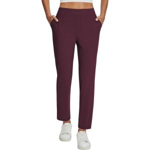 imagebaleaf Womens Business Casual Pants Stretch Travel Pants On Airport with Zipper Pockets Dressy Slacks Golf Work Pull onWine Red