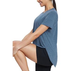 imagebaleaf Womens Short Sleeve Workout Shirts Tops Athletic Yoga Running Shirts Loose Fit with Side Slits Quick Dry TShirtsHeather Navy
