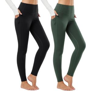imagebaleaf Leggings for Women Fleece Lined Tights Thermal Warm Winter High Waisted Thick Yoga Pants Cold Weather Inner PocketBlackgreen