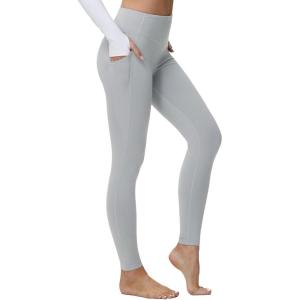 imagebaleaf Leggings for Women Fleece Lined Tights Thermal Warm Winter High Waisted Thick Yoga Pants Cold Weather Inner PocketLight Heather Gray