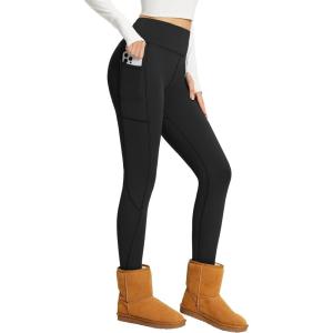 imagebaleaf Womens Fleece Lined Leggings Thick Soft Winter Warm Thermal Waterproof High Waisted Pockets Hiking Running SkiingBlack