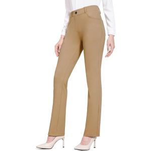 imagebaleaf Womens Yoga Dress Pants Stretchy Work Slacks Business Casual Straight LegBootcut Pull on Trousers w 4 PocketsCoco Creme