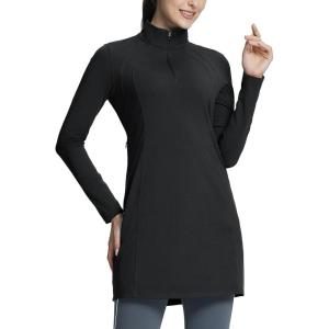 imagebaleaf Womens Fleece Dress Sweatshirt Winter Dress Tunic Long Warm Quarter Zip Up Pullover Jackets with Pocket OutdoorBlack