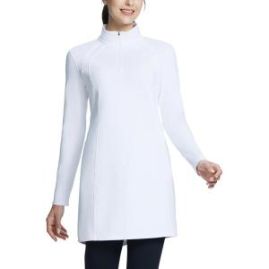 imagebaleaf Womens Fleece Dress Sweatshirt Winter Dress Tunic Long Warm Quarter Zip Up Pullover Jackets with Pocket OutdoorWhite