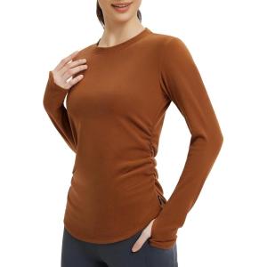 imagebaleaf Womens Thermal Long Sleeve Shirts Fleece Lined Tops Winter Cold Weather Running Gear Base LayerBrown