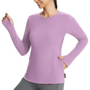 imagebaleaf Womens Thermal Long Sleeve Shirts Fleece Lined Tops Winter Cold Weather Running Gear Base LayerPurple1