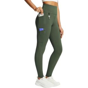 imagebaleaf Womens Fleece Lined Leggings Waterproof Winter Hiking Pants Thermal Running Tights Zipper Pockets High WaistedGreen