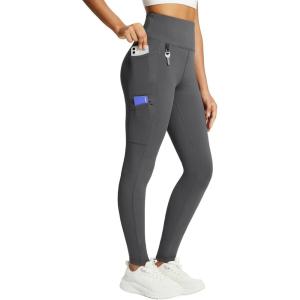 imagebaleaf Womens Fleece Lined Leggings Waterproof Winter Hiking Pants Thermal Running Tights Zipper Pockets High WaistedGrey
