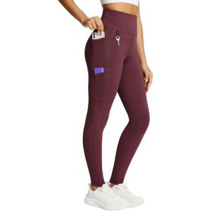 imagebaleaf Womens Fleece Lined Leggings Waterproof Winter Hiking Pants Thermal Running Tights Zipper Pockets High WaistedWine
