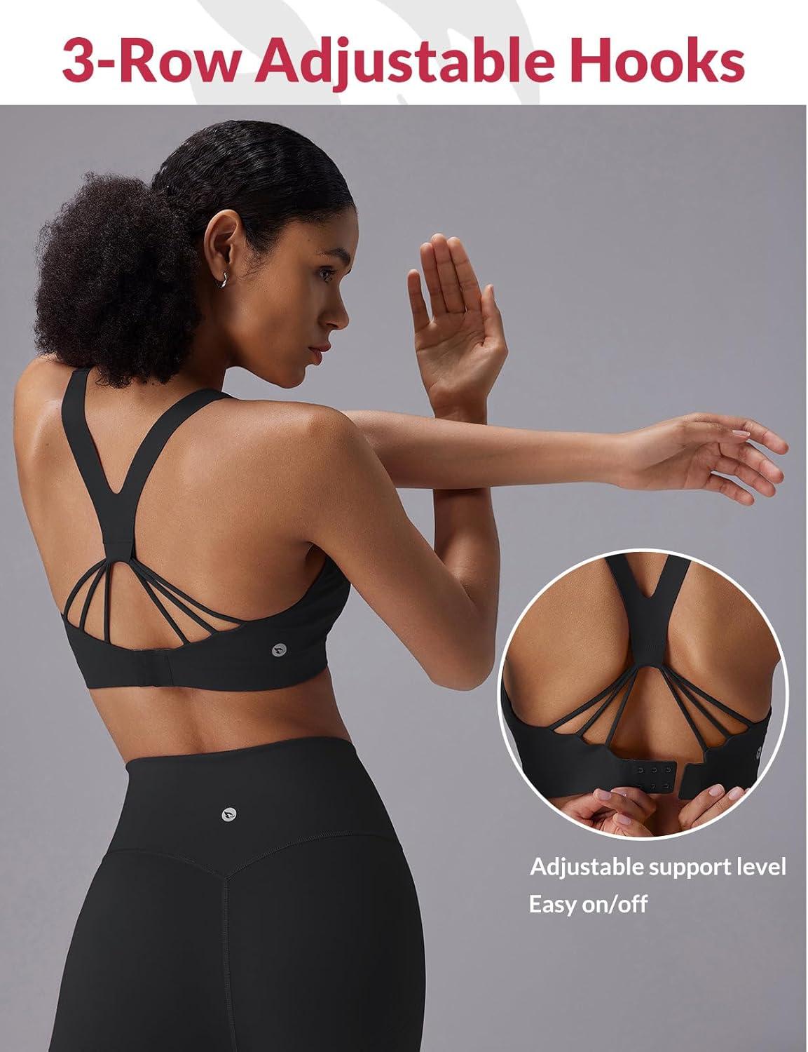 imagebaleaf Sweatleaf Adjustable Sports Bras for Women Padded Racerback Yoga Bra High Impact Molded Cup Workout Bra016black