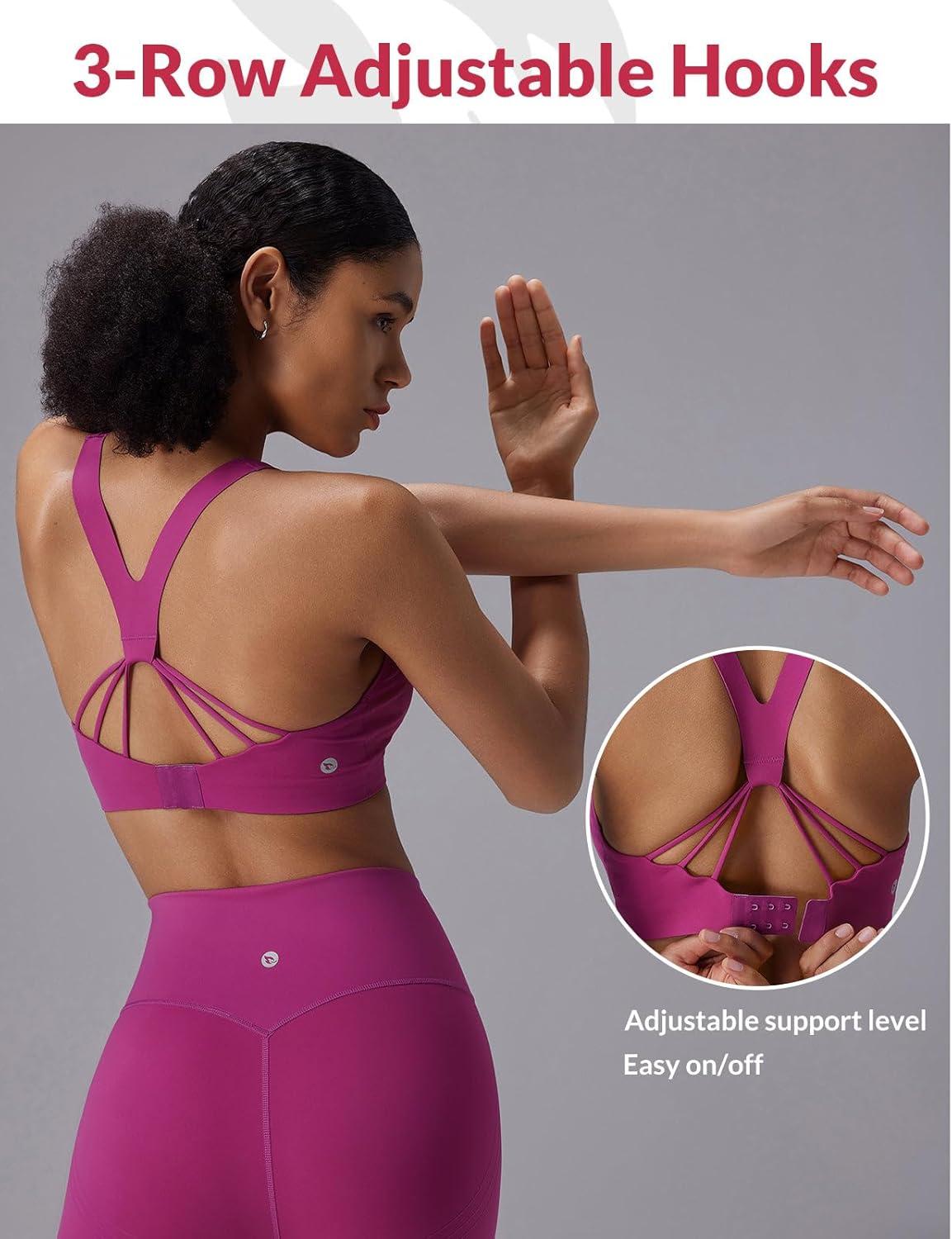 imagebaleaf Sweatleaf Adjustable Sports Bras for Women Padded Racerback Yoga Bra High Impact Molded Cup Workout Bra016rose Red