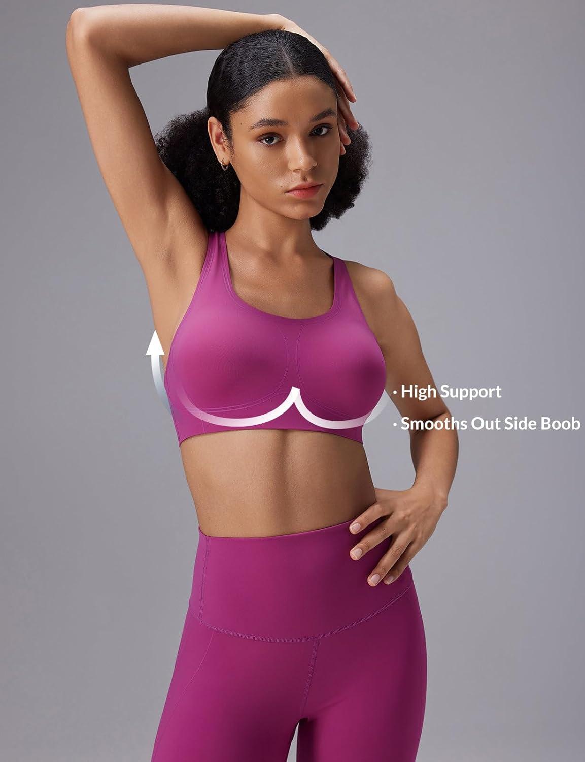 imagebaleaf Sweatleaf Adjustable Sports Bras for Women Padded Racerback Yoga Bra High Impact Molded Cup Workout Bra016rose Red