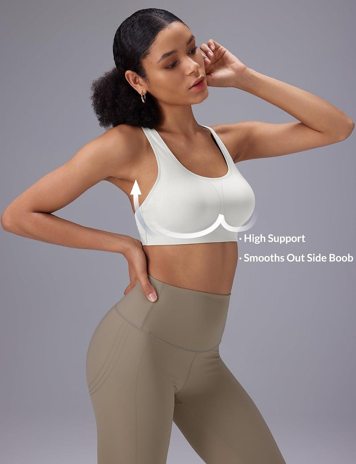 imagebaleaf Sweatleaf Adjustable Sports Bras for Women Padded Racerback Yoga Bra High Impact Molded Cup Workout Bra016white