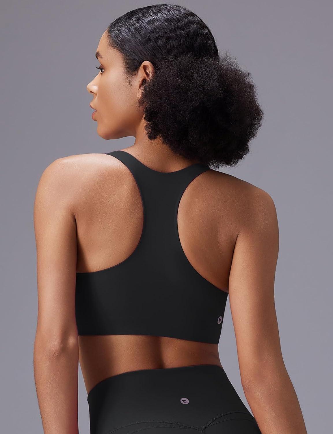 imagebaleaf Sweatleaf Adjustable Sports Bras for Women Padded Racerback Yoga Bra High Impact Molded Cup Workout BraZip Front Black