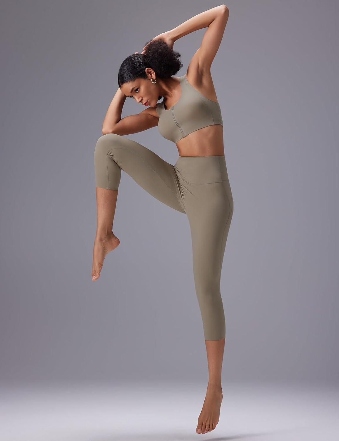 imagebaleaf Sweatleaf Adjustable Sports Bras for Women Padded Racerback Yoga Bra High Impact Molded Cup Workout BraZip Front Khaki