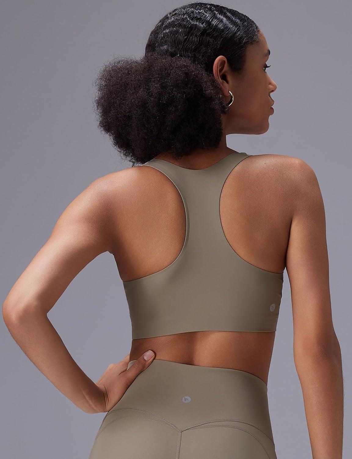 imagebaleaf Sweatleaf Adjustable Sports Bras for Women Padded Racerback Yoga Bra High Impact Molded Cup Workout BraZip Front Khaki