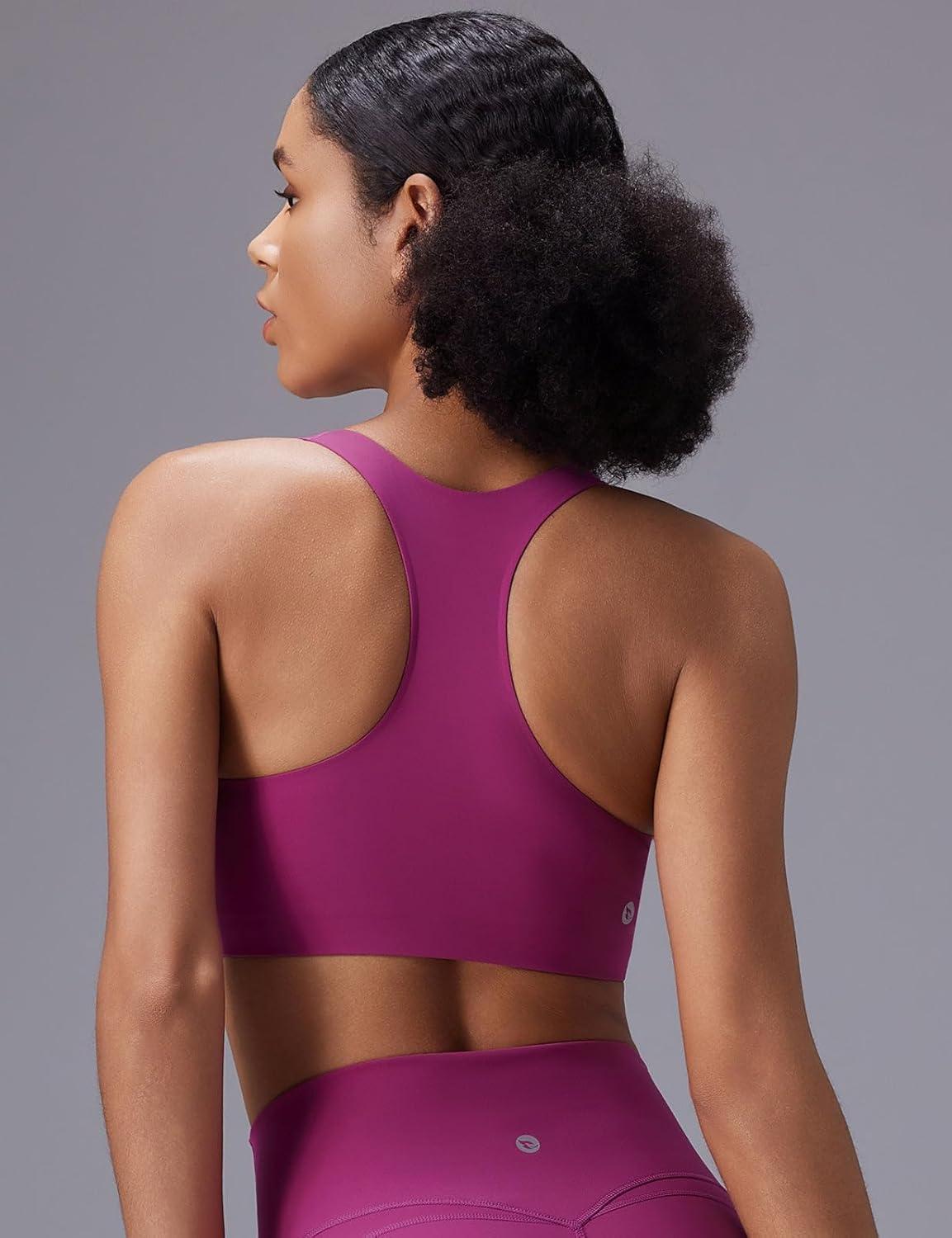 imagebaleaf Sweatleaf Adjustable Sports Bras for Women Padded Racerback Yoga Bra High Impact Molded Cup Workout BraZip Front Rose Red