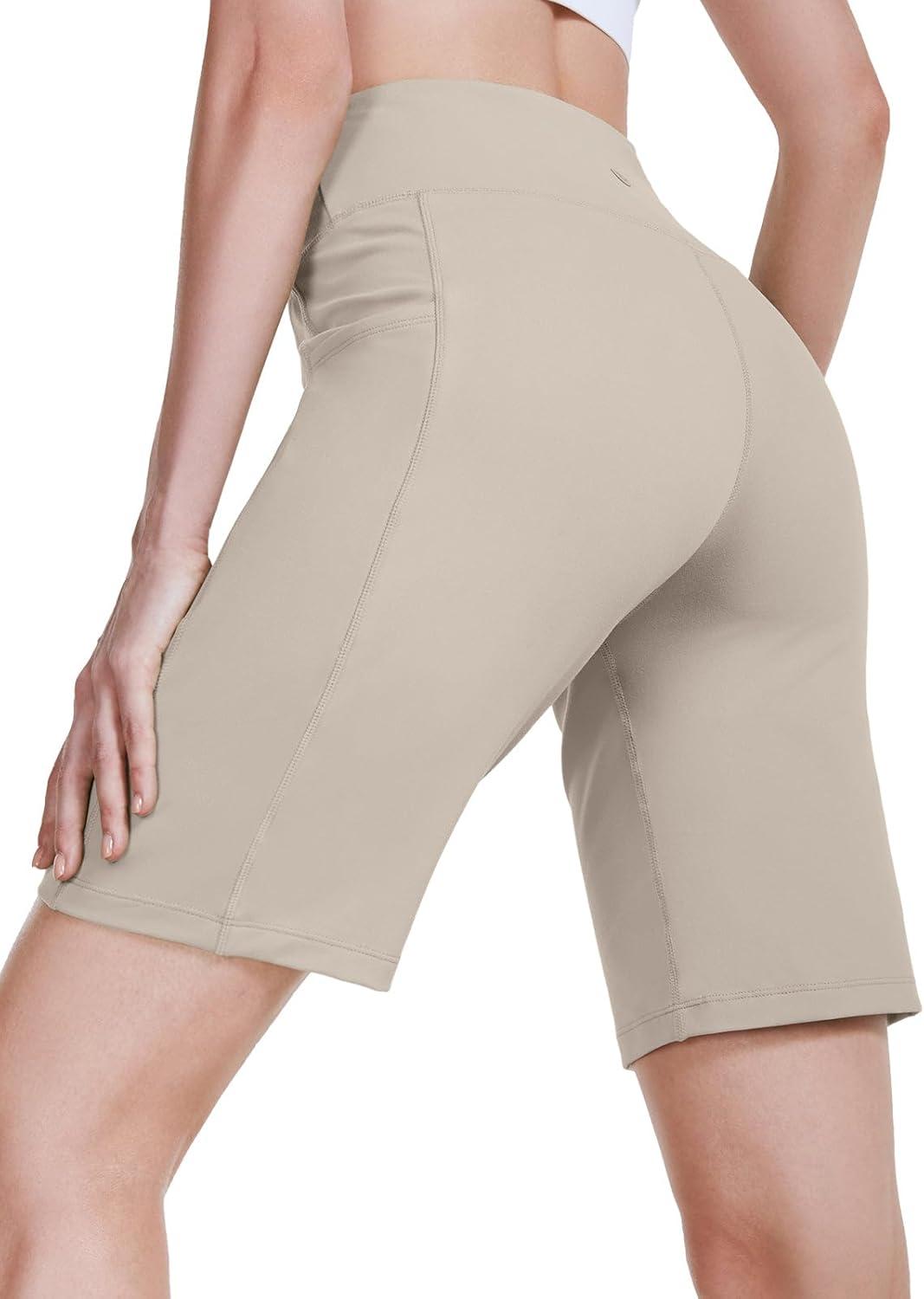 imagebaleaf Womens 10quot Long Bermuda Shorts Above Knee Length with 3 Pockets Walking Athletic Workout High Rise Yoga Running10light Khaki