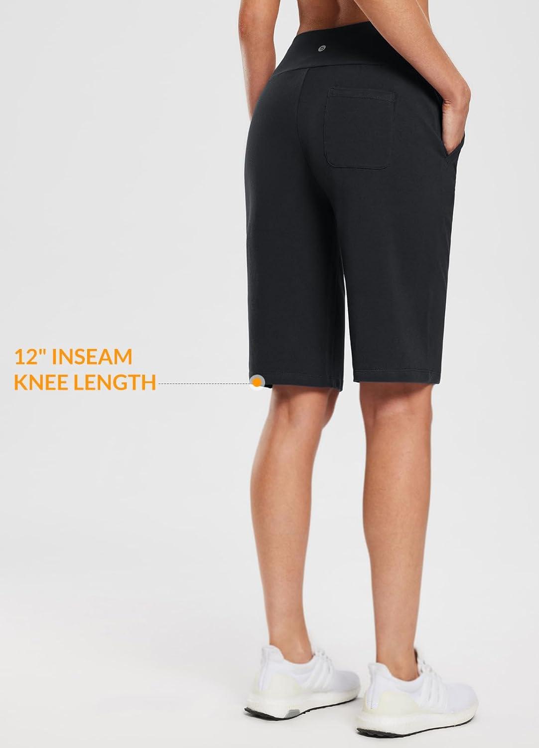 imagebaleaf Womens 12quot Long Bermuda Shorts Knee Length Cotton Athletic Shorts Sweat Casual Lounge Walking Summer12black