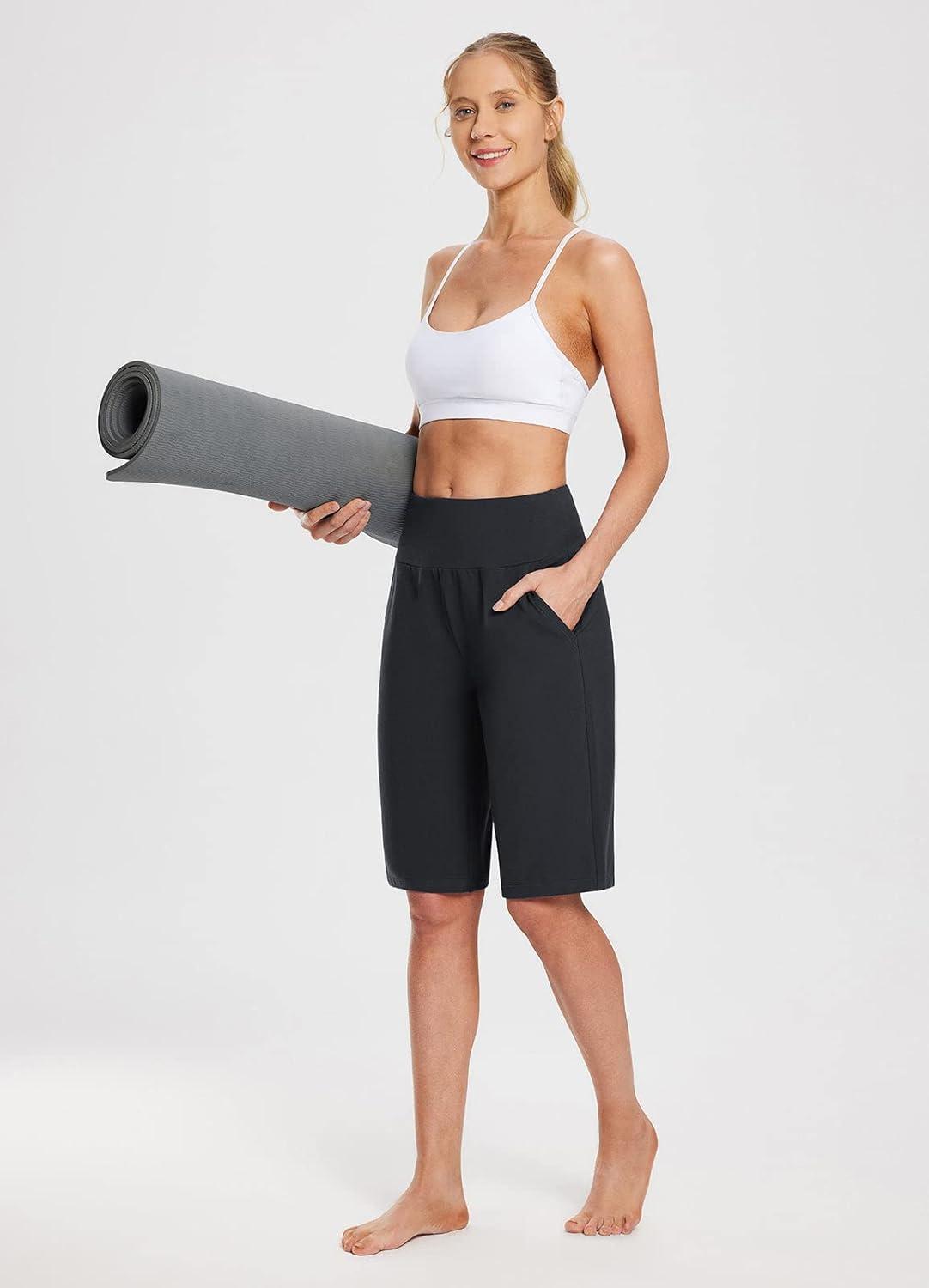 imagebaleaf Womens 12quot Long Bermuda Shorts Knee Length Cotton Athletic Shorts Sweat Casual Lounge Walking Summer12black