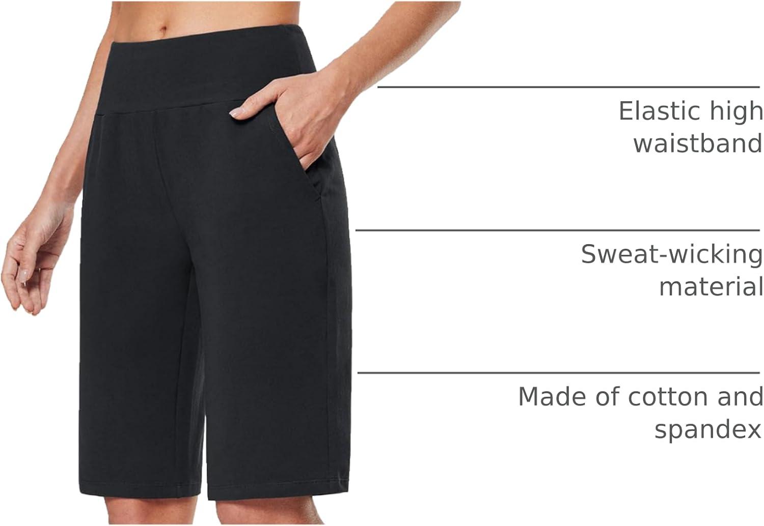 imagebaleaf Womens 12quot Long Bermuda Shorts Knee Length Cotton Athletic Shorts Sweat Casual Lounge Walking Summer12black