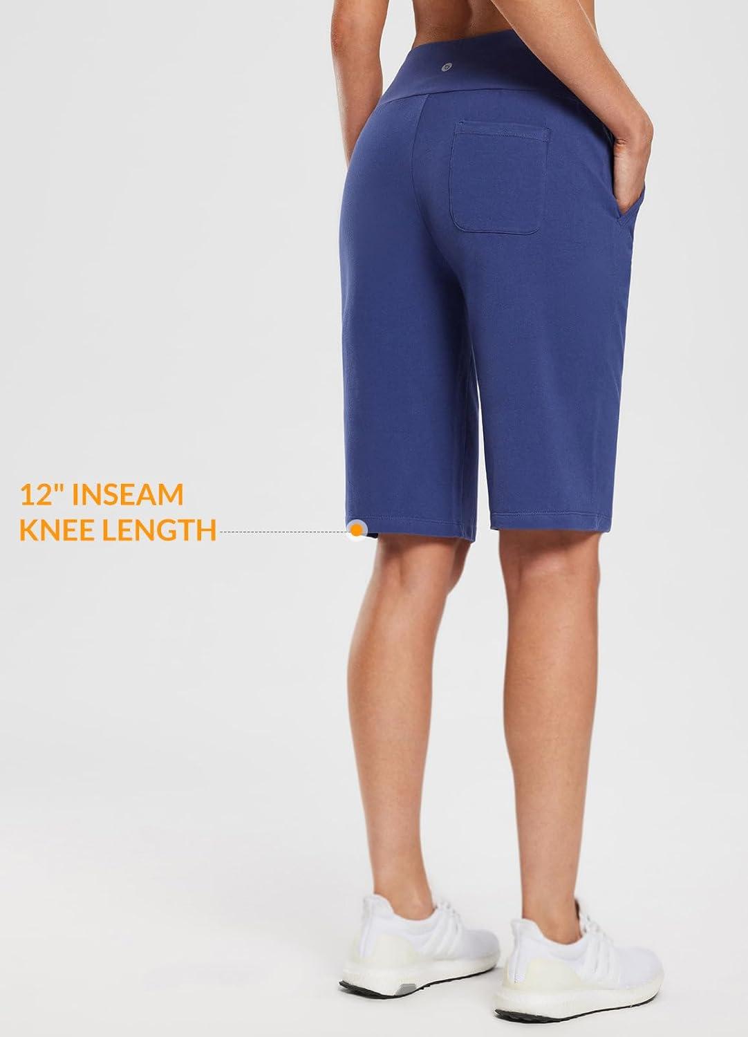 imagebaleaf Womens 12quot Long Bermuda Shorts Knee Length Cotton Athletic Shorts Sweat Casual Lounge Walking Summer12blue