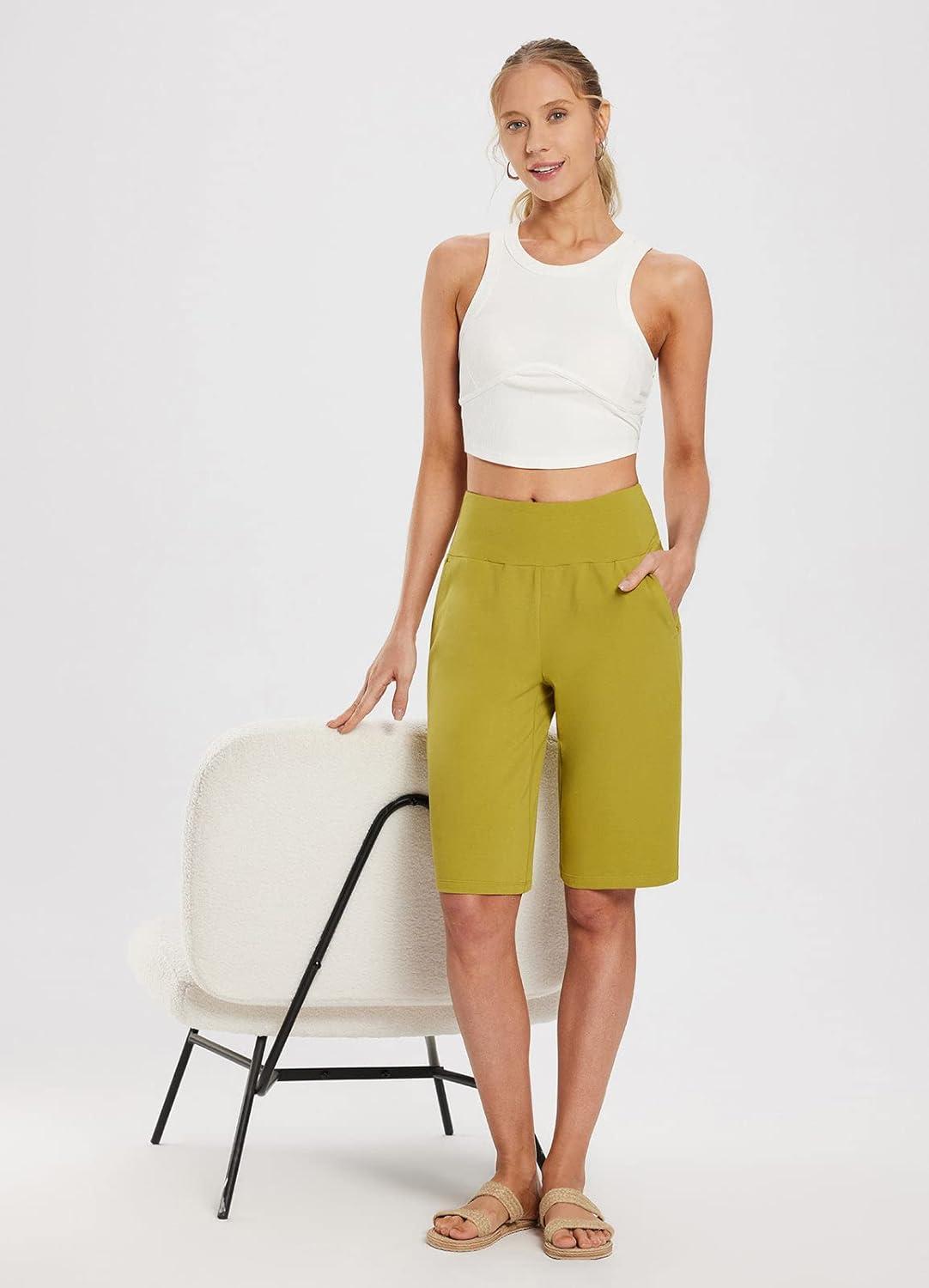 imagebaleaf Womens 12quot Long Bermuda Shorts Knee Length Cotton Athletic Shorts Sweat Casual Lounge Walking Summer12green