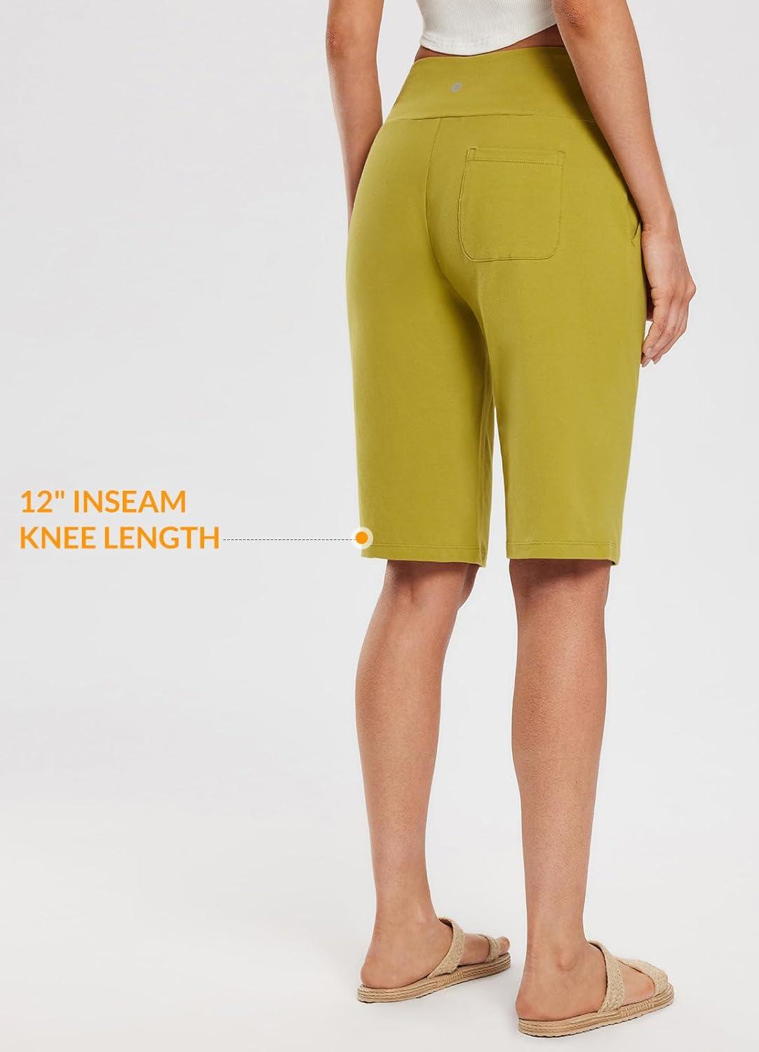 imagebaleaf Womens 12quot Long Bermuda Shorts Knee Length Cotton Athletic Shorts Sweat Casual Lounge Walking Summer12green
