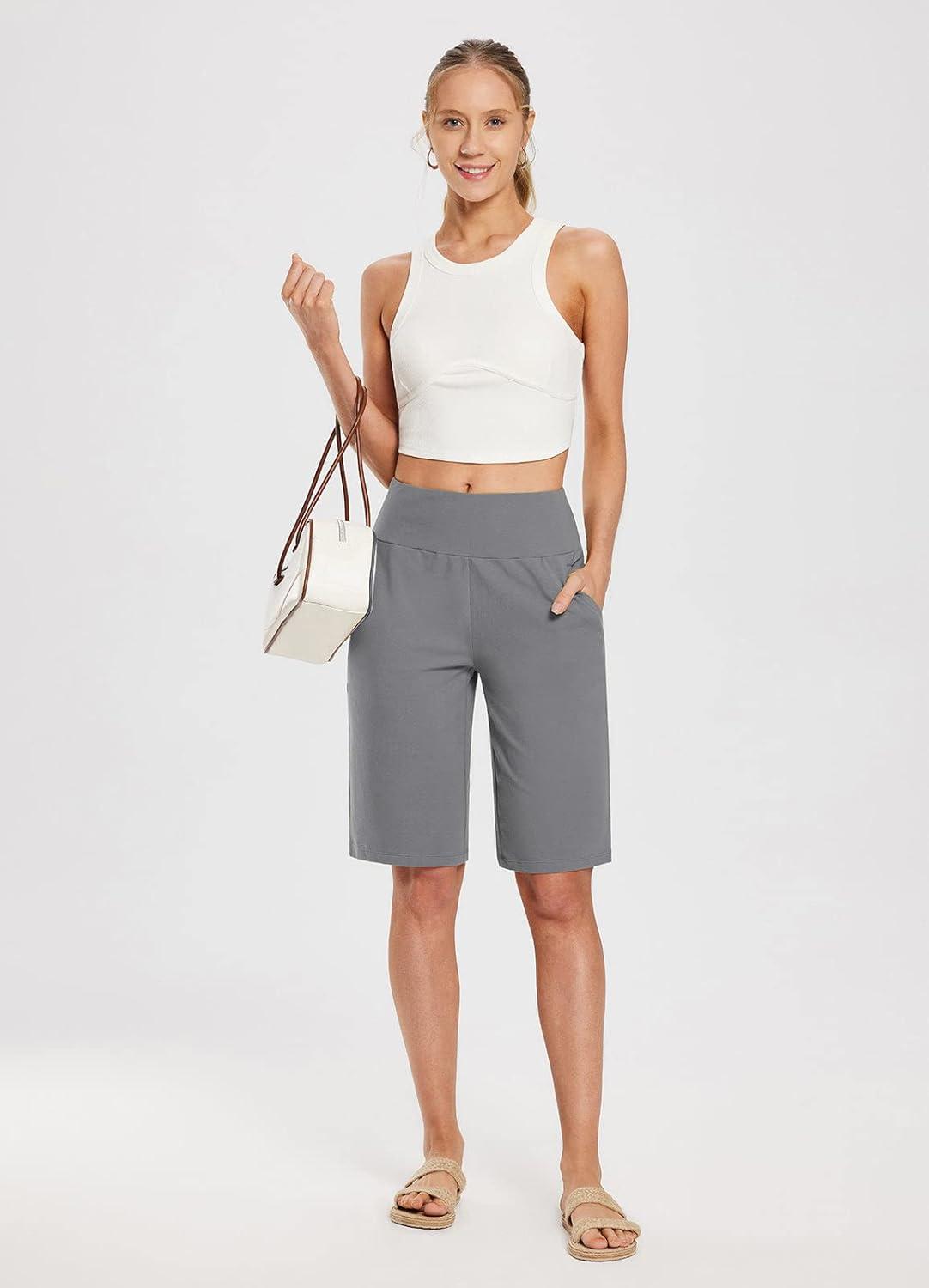 imagebaleaf Womens 12quot Long Bermuda Shorts Knee Length Cotton Athletic Shorts Sweat Casual Lounge Walking Summer12grey