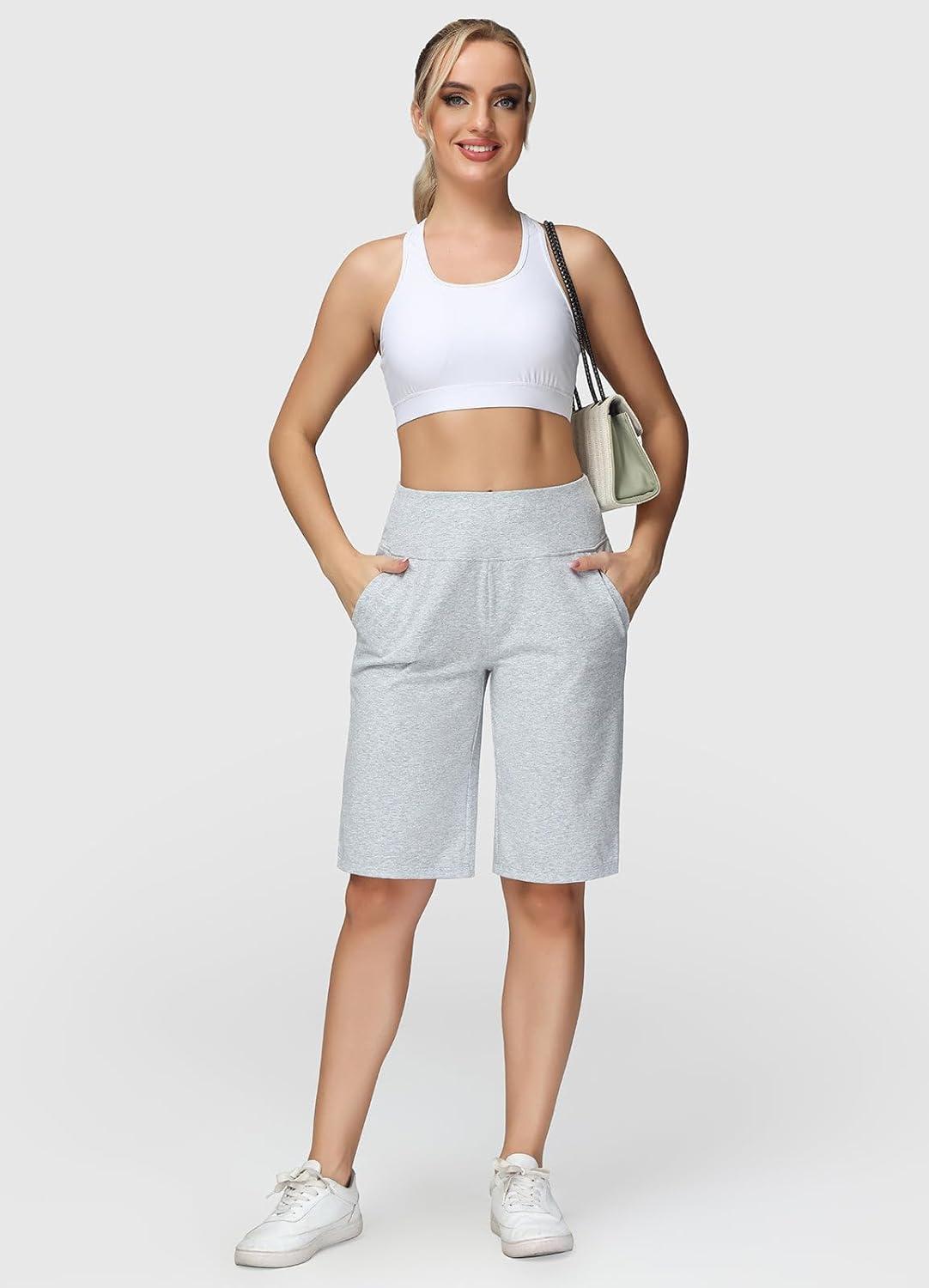 imagebaleaf Womens 12quot Long Bermuda Shorts Knee Length Cotton Athletic Shorts Sweat Casual Lounge Walking Summer12light Grey