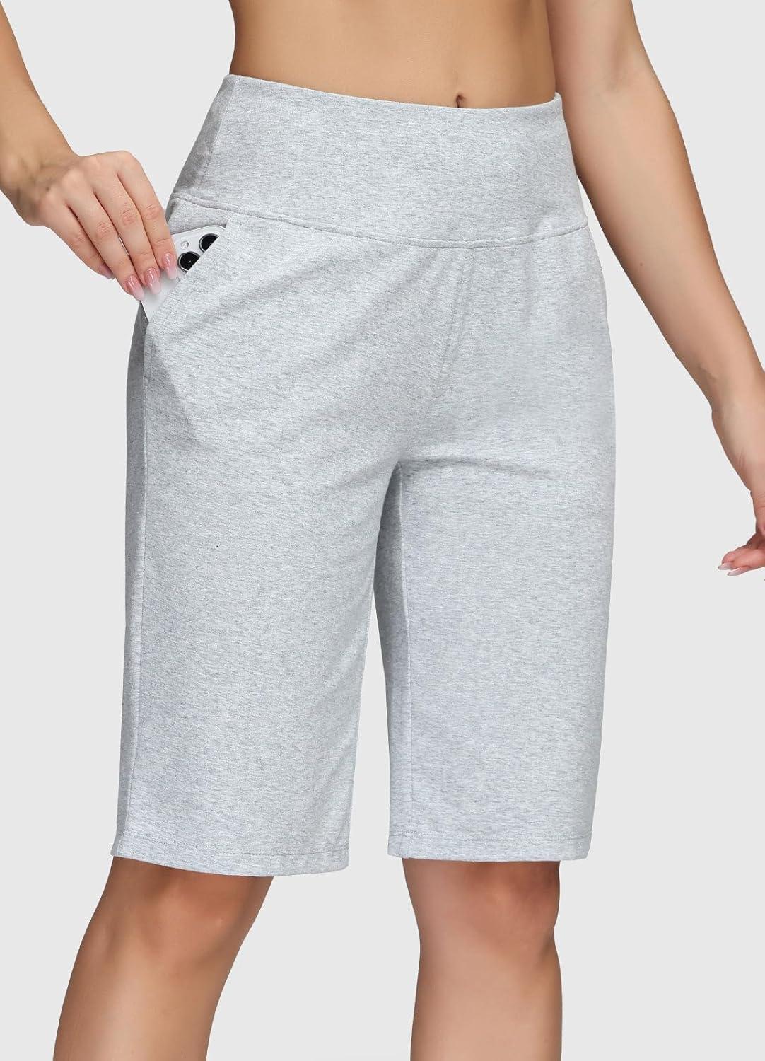 imagebaleaf Womens 12quot Long Bermuda Shorts Knee Length Cotton Athletic Shorts Sweat Casual Lounge Walking Summer12light Grey