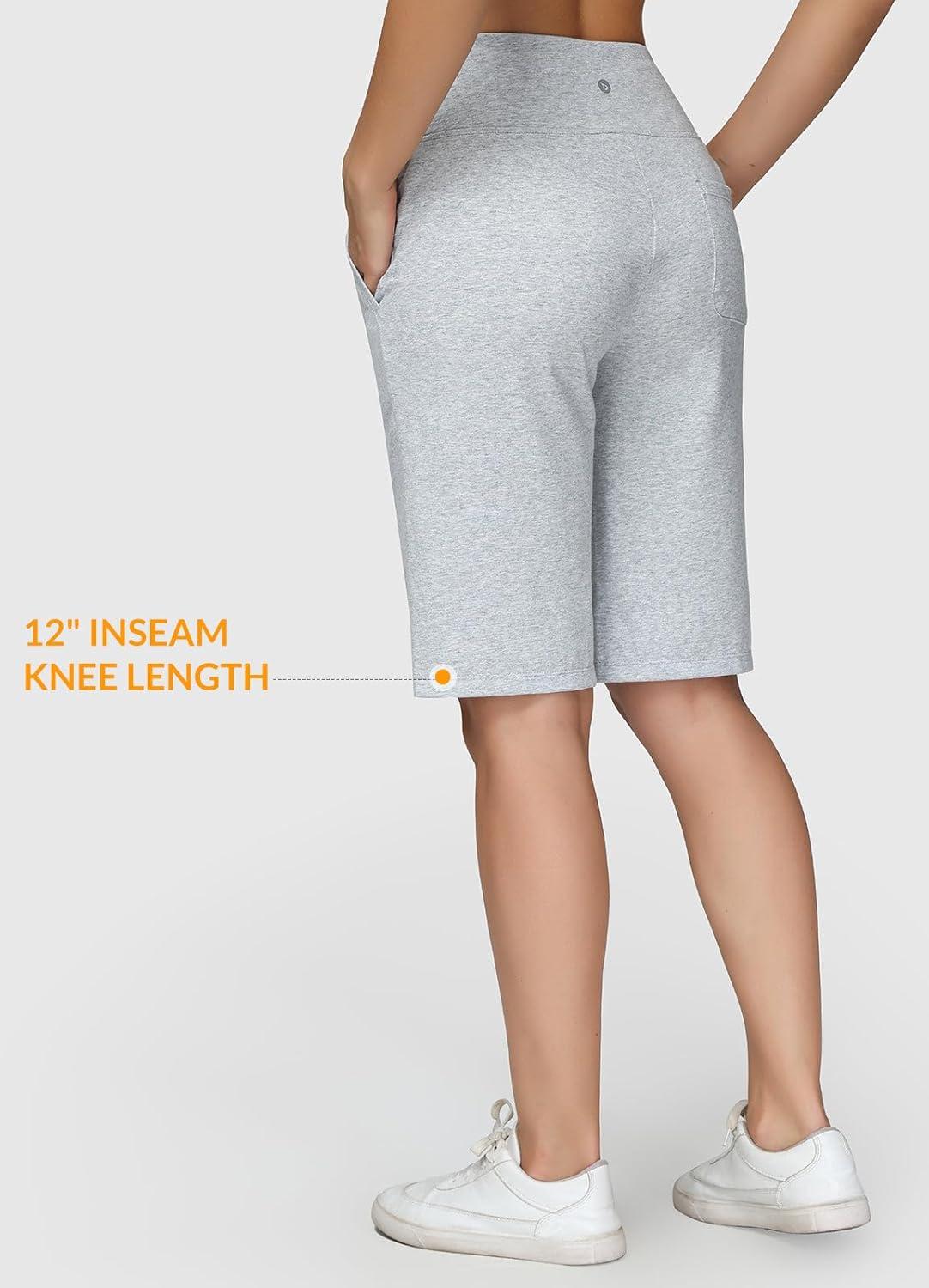 imagebaleaf Womens 12quot Long Bermuda Shorts Knee Length Cotton Athletic Shorts Sweat Casual Lounge Walking Summer12light Grey