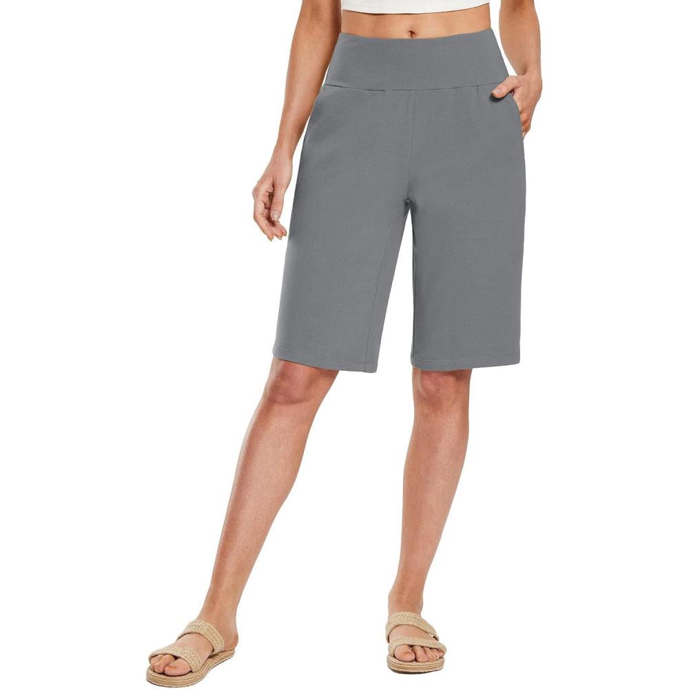 imagebaleaf Womens 12quot Long Bermuda Shorts Knee Length Cotton Athletic Shorts Sweat Casual Lounge Walking Summer12grey