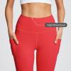 imagebaleaf Womens Leggings with Pockets 25quot V Cross Waist Workout Leggings Tummy Control Yoga Ankle PantsFiery Red