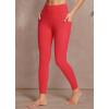 imagebaleaf Womens Leggings with Pockets 25quot V Cross Waist Workout Leggings Tummy Control Yoga Ankle PantsFiery Red