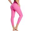 imagebaleaf Womens Leggings with Pockets 25quot V Cross Waist Workout Leggings Tummy Control Yoga Ankle PantsHot Pink