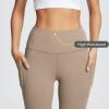 imagebaleaf Womens Leggings with Pockets 25quot V Cross Waist Workout Leggings Tummy Control Yoga Ankle PantsLight Brown