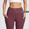 imagebaleaf Womens Leggings with Pockets 25quot V Cross Waist Workout Leggings Tummy Control Yoga Ankle PantsWine