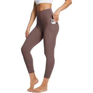 imagebaleaf Womens Leggings with Pockets 25quot V Cross Waist Workout Leggings Tummy Control Yoga Ankle PantsDark Brown