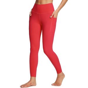 imagebaleaf Womens Leggings with Pockets 25quot V Cross Waist Workout Leggings Tummy Control Yoga Ankle PantsFiery Red