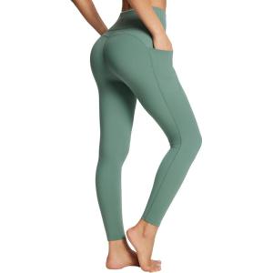 imagebaleaf Womens Leggings with Pockets 25quot V Cross Waist Workout Leggings Tummy Control Yoga Ankle PantsGreen