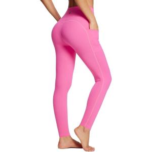 imagebaleaf Womens Leggings with Pockets 25quot V Cross Waist Workout Leggings Tummy Control Yoga Ankle PantsHot Pink