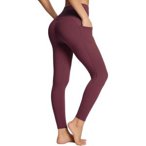 imagebaleaf Womens Leggings with Pockets 25quot V Cross Waist Workout Leggings Tummy Control Yoga Ankle PantsWine