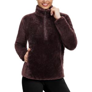 imagebaleaf Womens Fuzzy Quarter Zip Sherpa Fleece Pullover Lightweight Winter Warm Sweatshirts with Kangaroo Pocket Dark Brown XXL