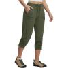 imagebaleaf Womens Capri Pants with Zipper Pocket Lightweight Quick Dry Water Resistant Hiking Pants UPF50 Adjustable Ankle CuffArmy Green